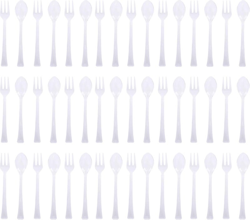 Mini Plastic Spoons & Forks 48 Pieces - Clear
